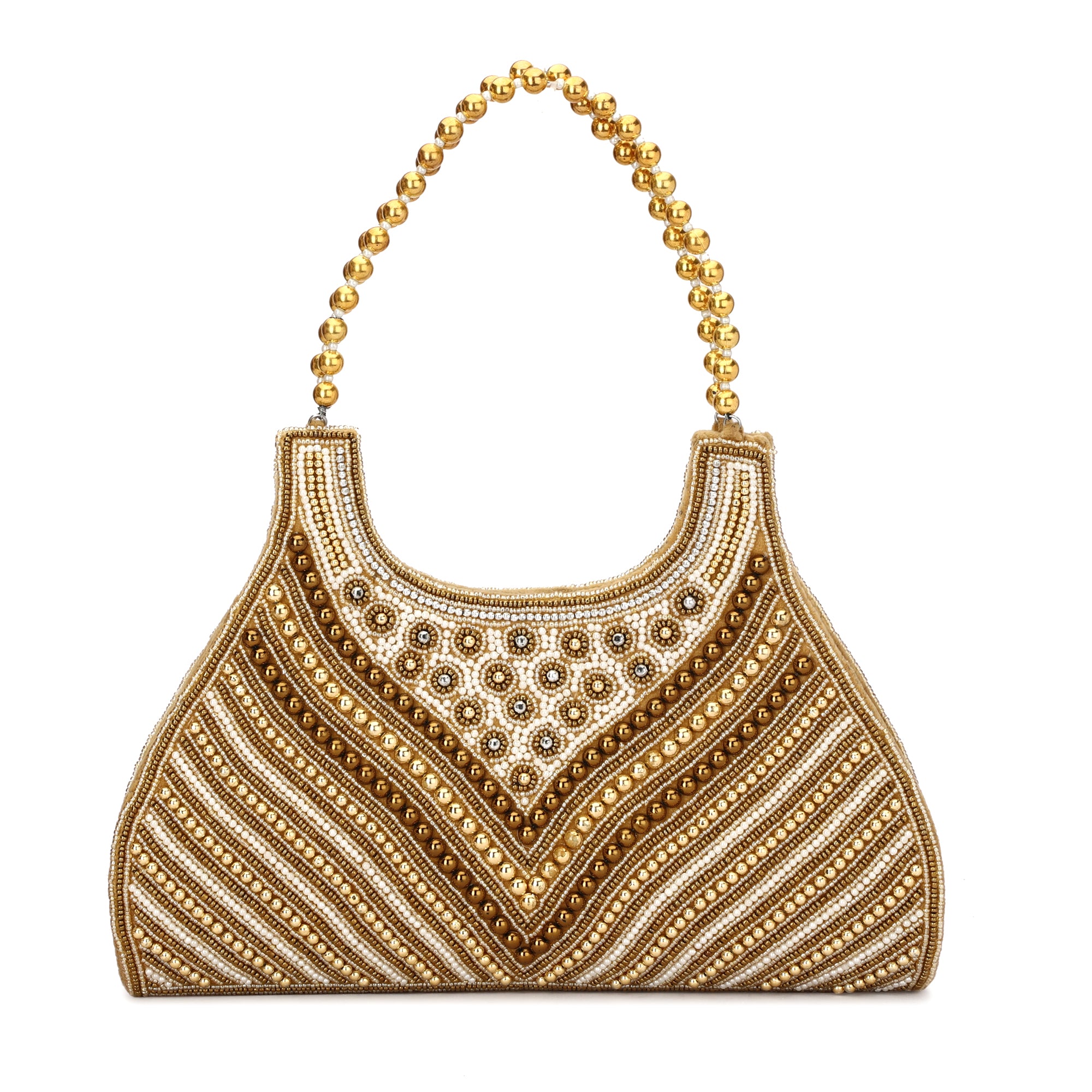 Women s Gold Pearls Beaded Hand Embroidered Party/wedding hand Bag Pur