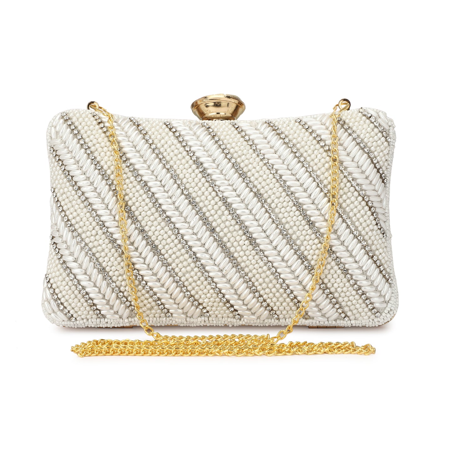 Pearl Beads white color women designer handmade clutch purse