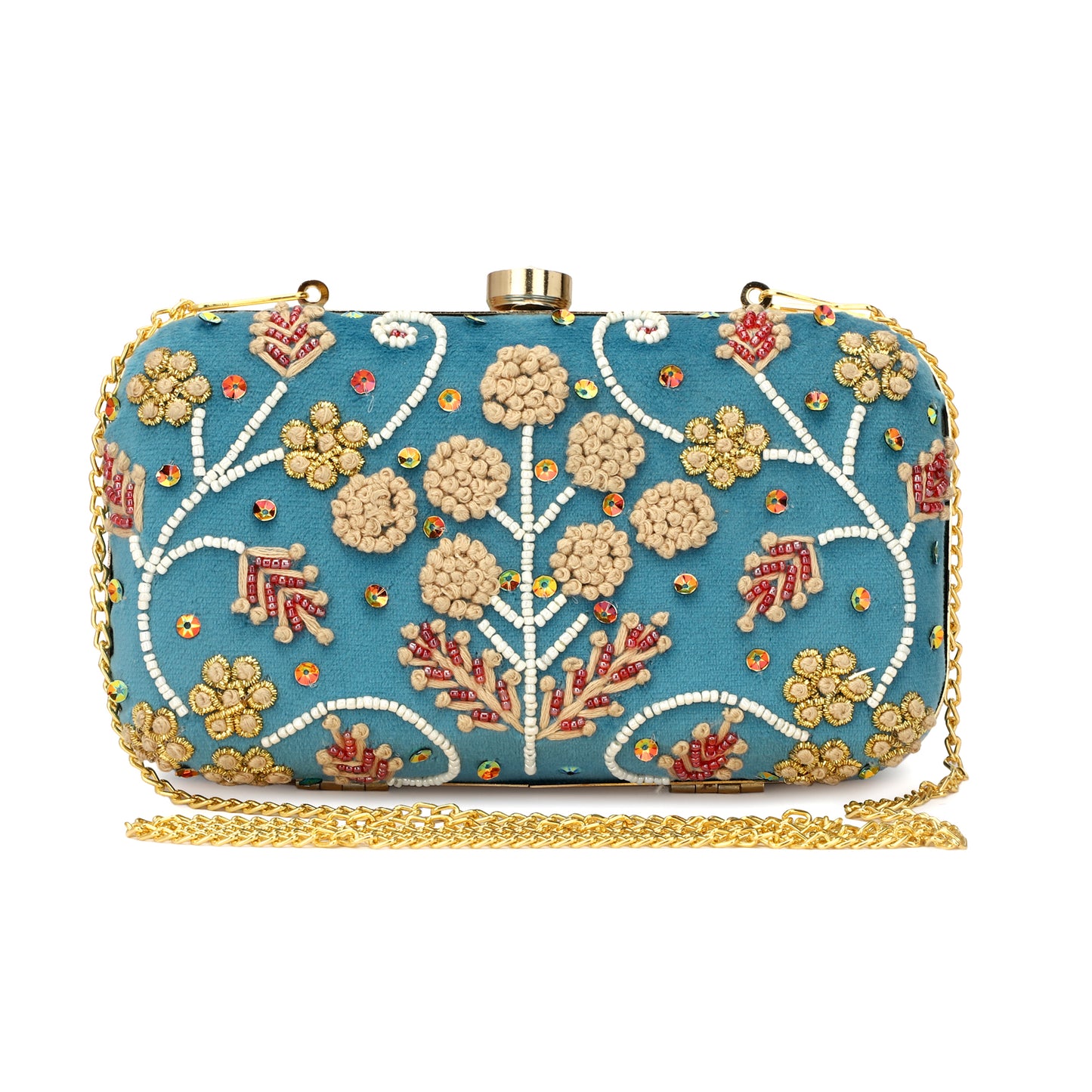 women blue color designer handmade clutch box purse