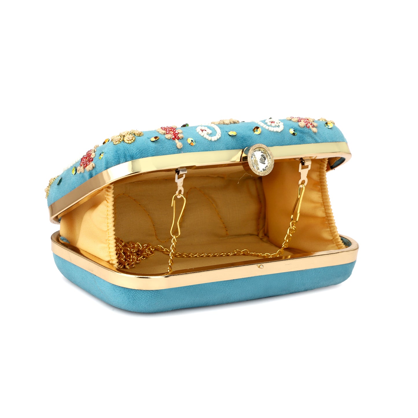 women blue color designer handmade clutch box purse