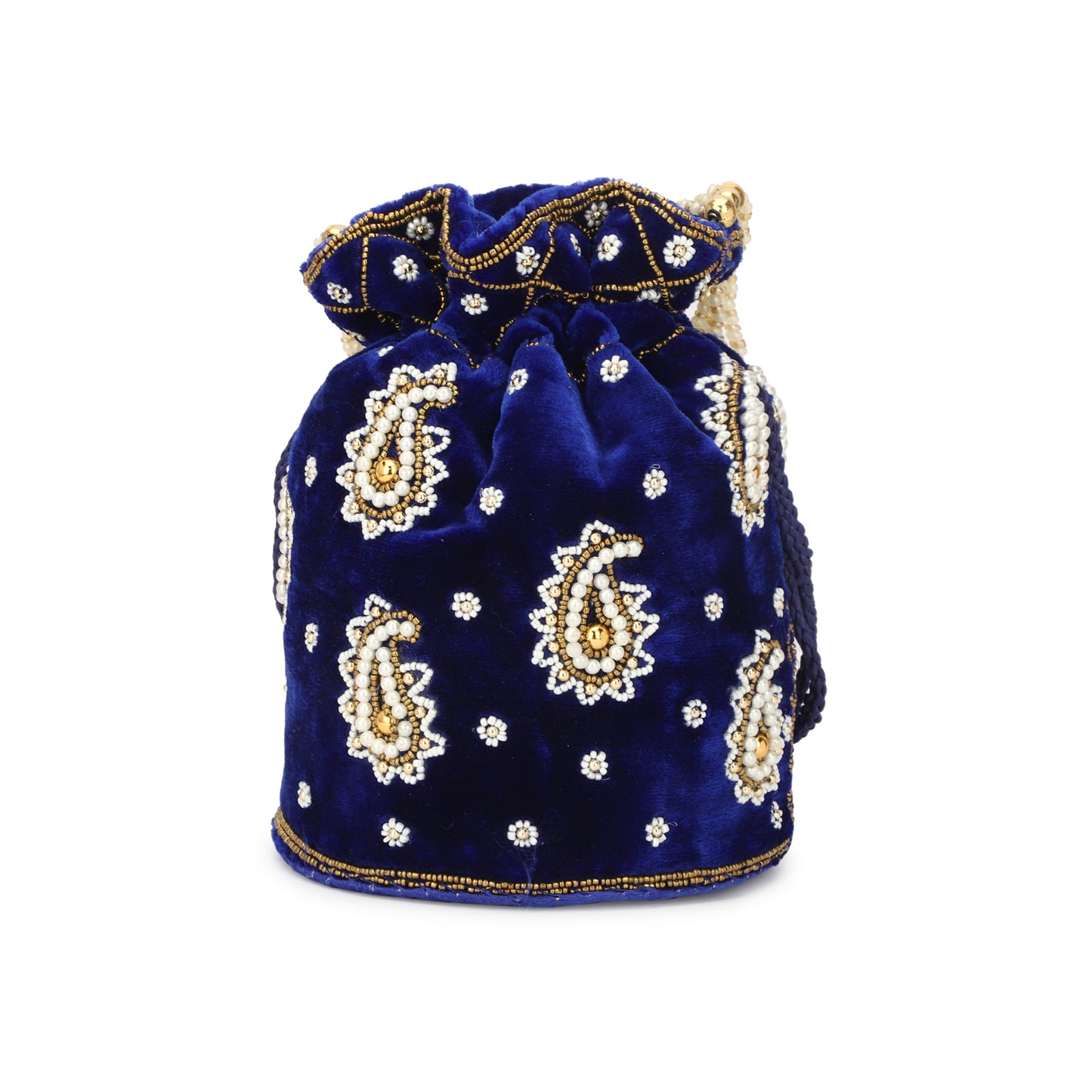 Handmade Stylish Velvet Potli Bag with Pearl and Bead Embellishments | Handcrafted Bridal | Party Clutch | Drawstring Pouch for Women and Girls