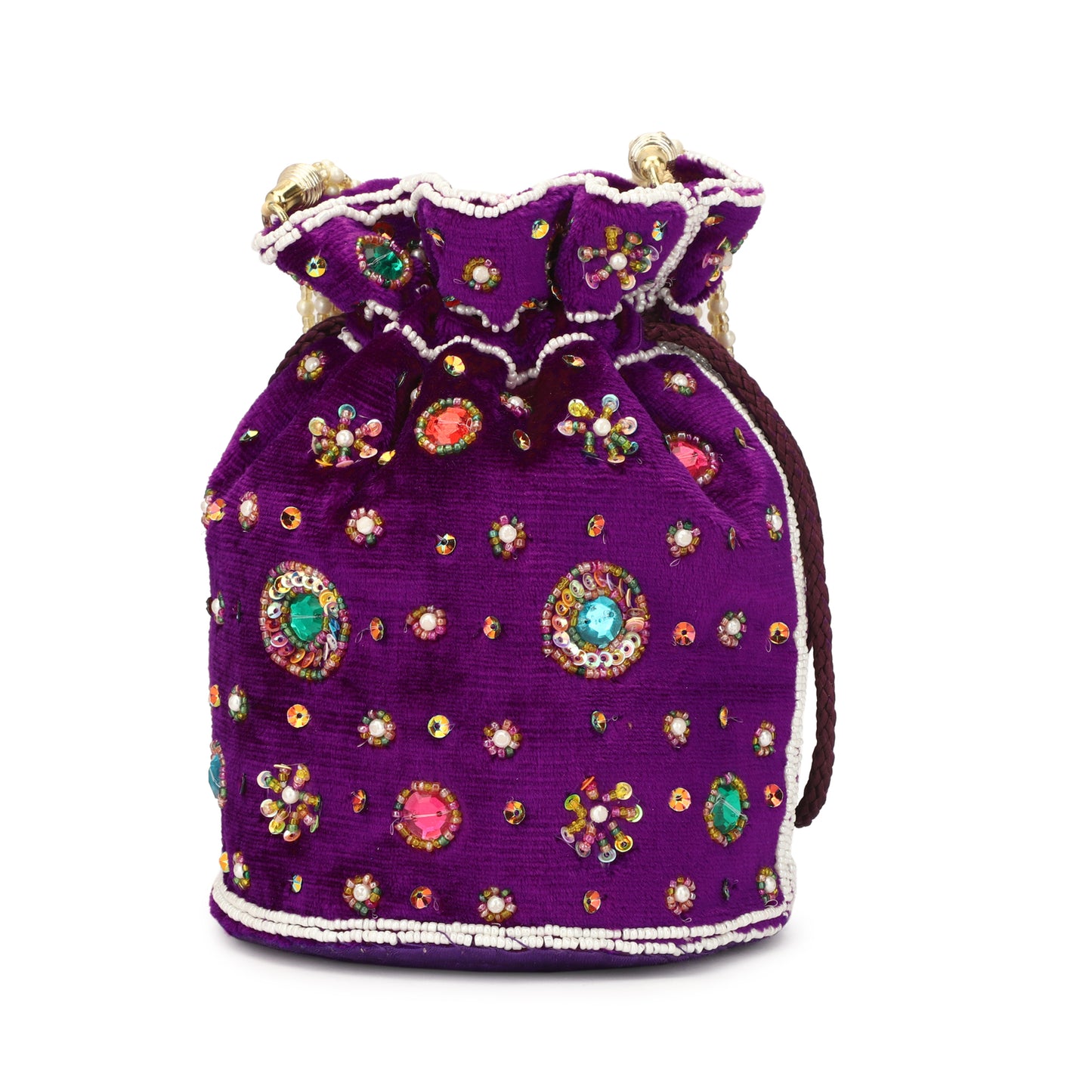 Multicolor Beads women velvet wedding potli bag