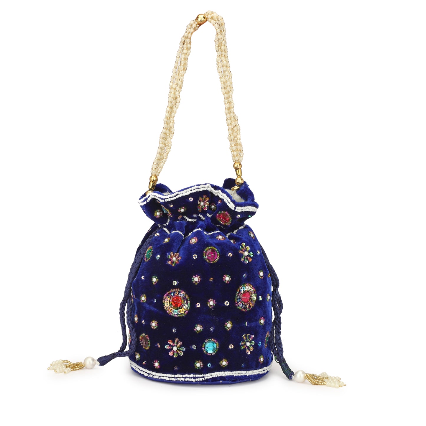 Blue color velvet women potli bag
