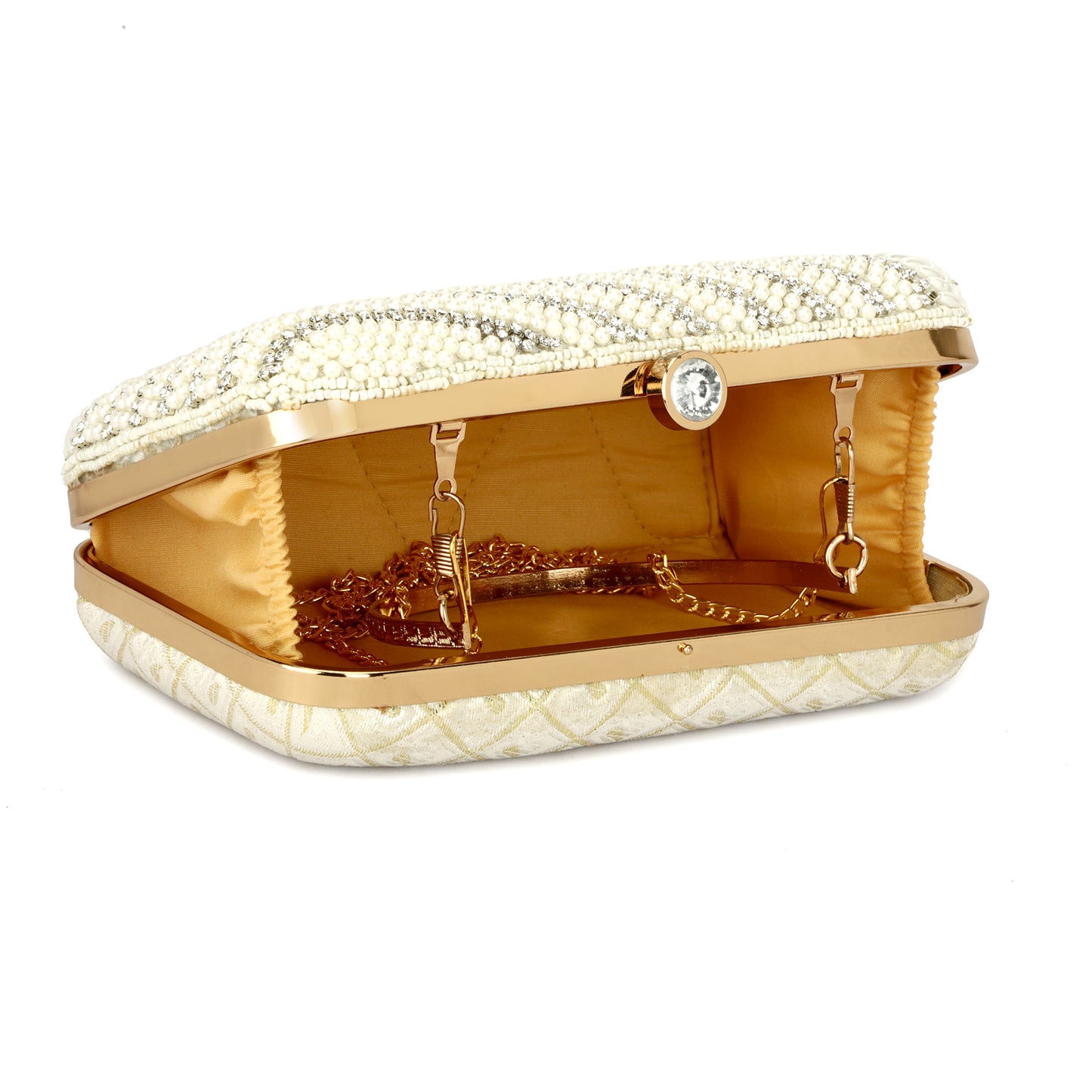 white pearl crystal beads women clutch box purse