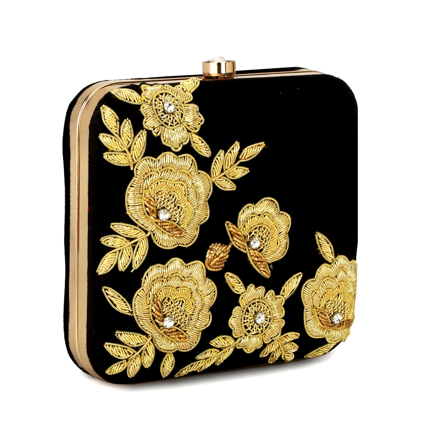 rose design gold work ladies partywear clutch purse