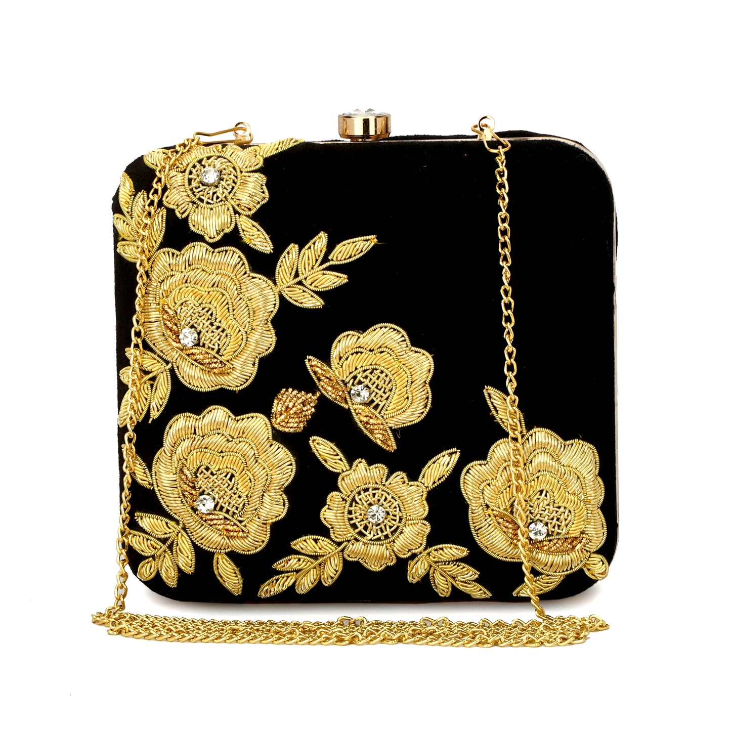 rose design gold work ladies partywear clutch purse