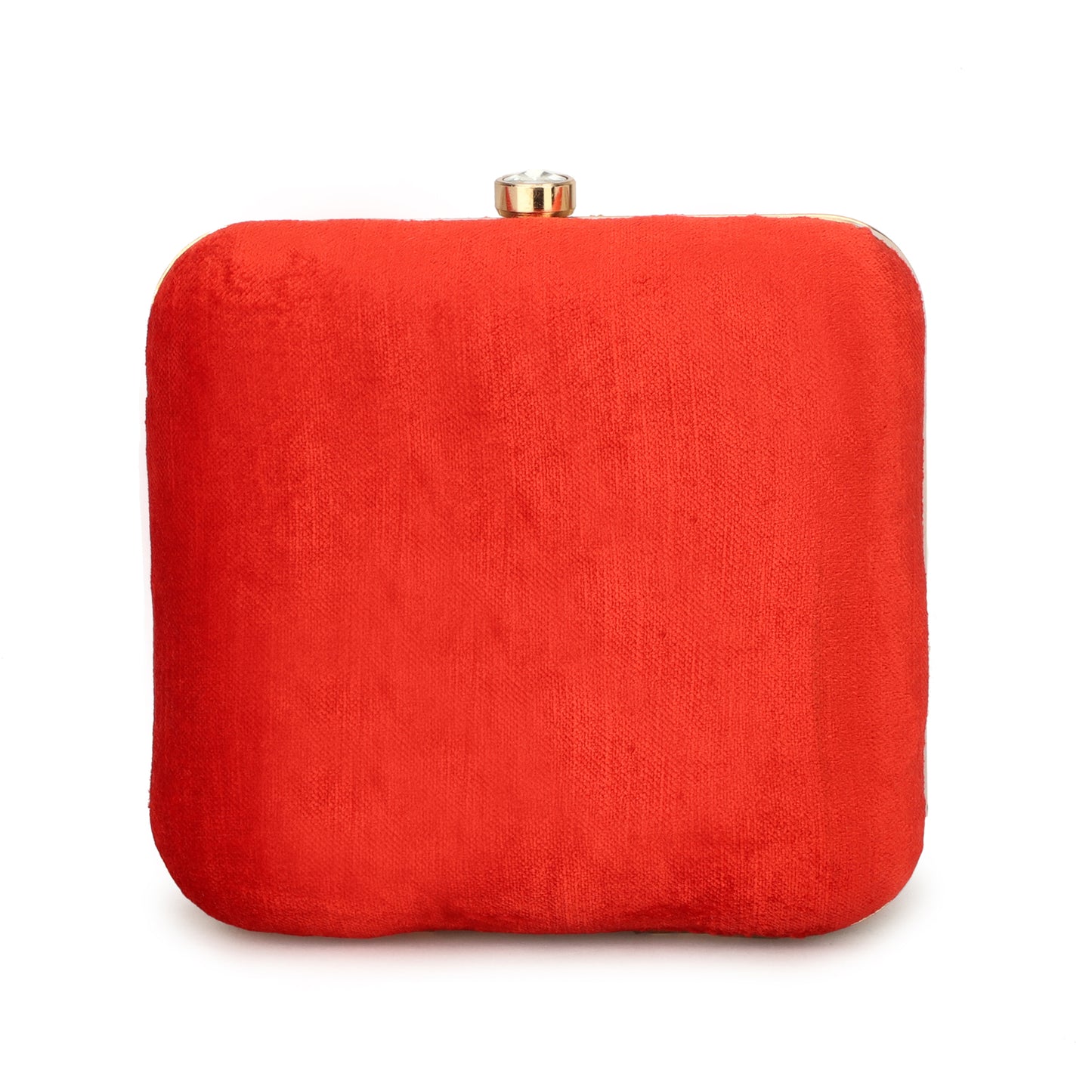 Round circle design women red color clutch box purse with sling gold chain