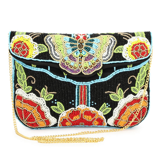 Butterfly black color beaded women clutch purse