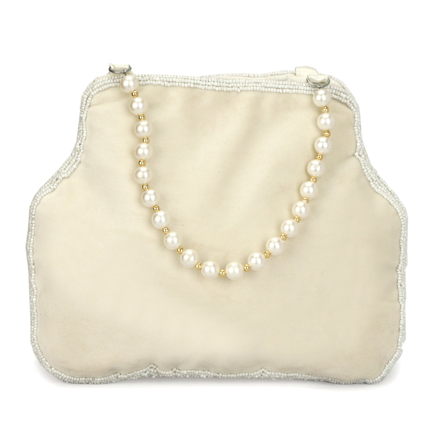 Pearl Beaded white color women shopping hand bag partywear