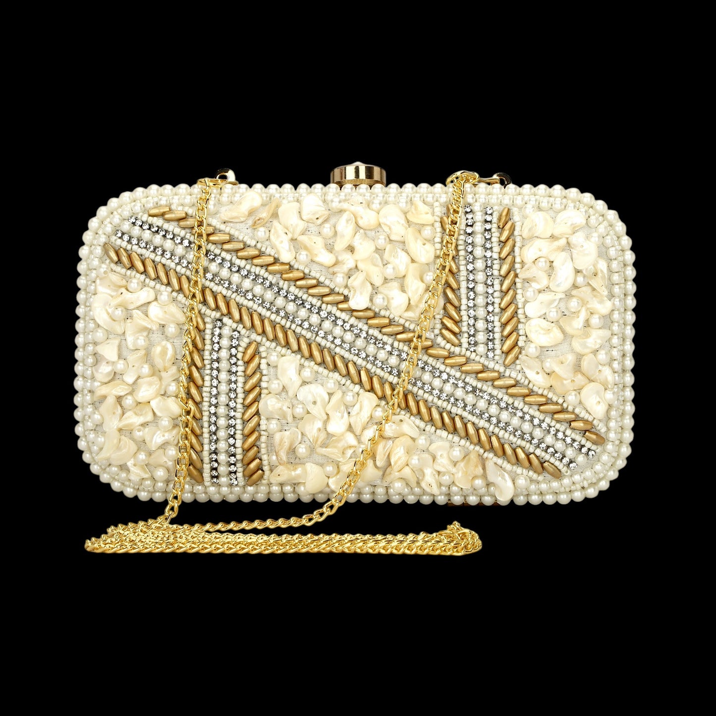 Stylish Handmade Pearl Beaded women partywear cream clutch purse