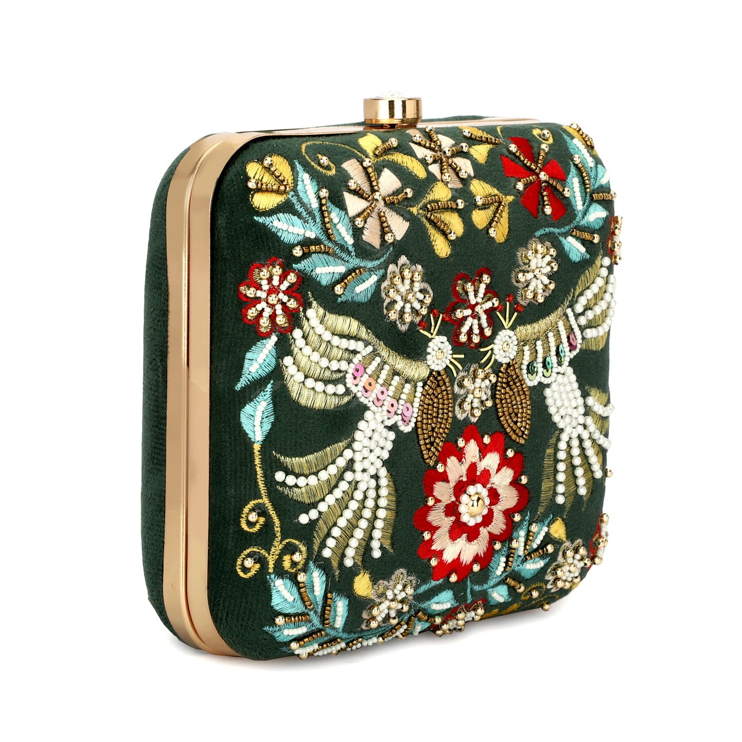 Beaded formal party clutch with pearls handle gold chain for women and girls