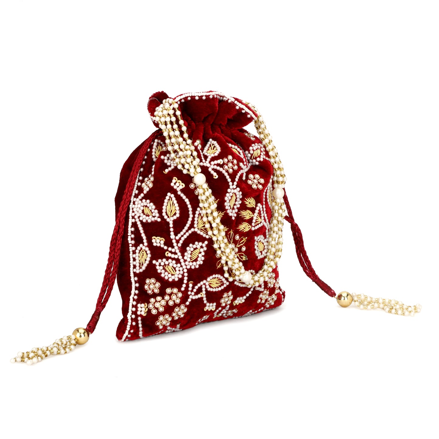 Beaded Women Maroon Potli Bag