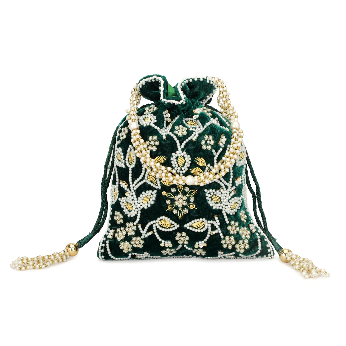 Beaded Women Green Potli Bag