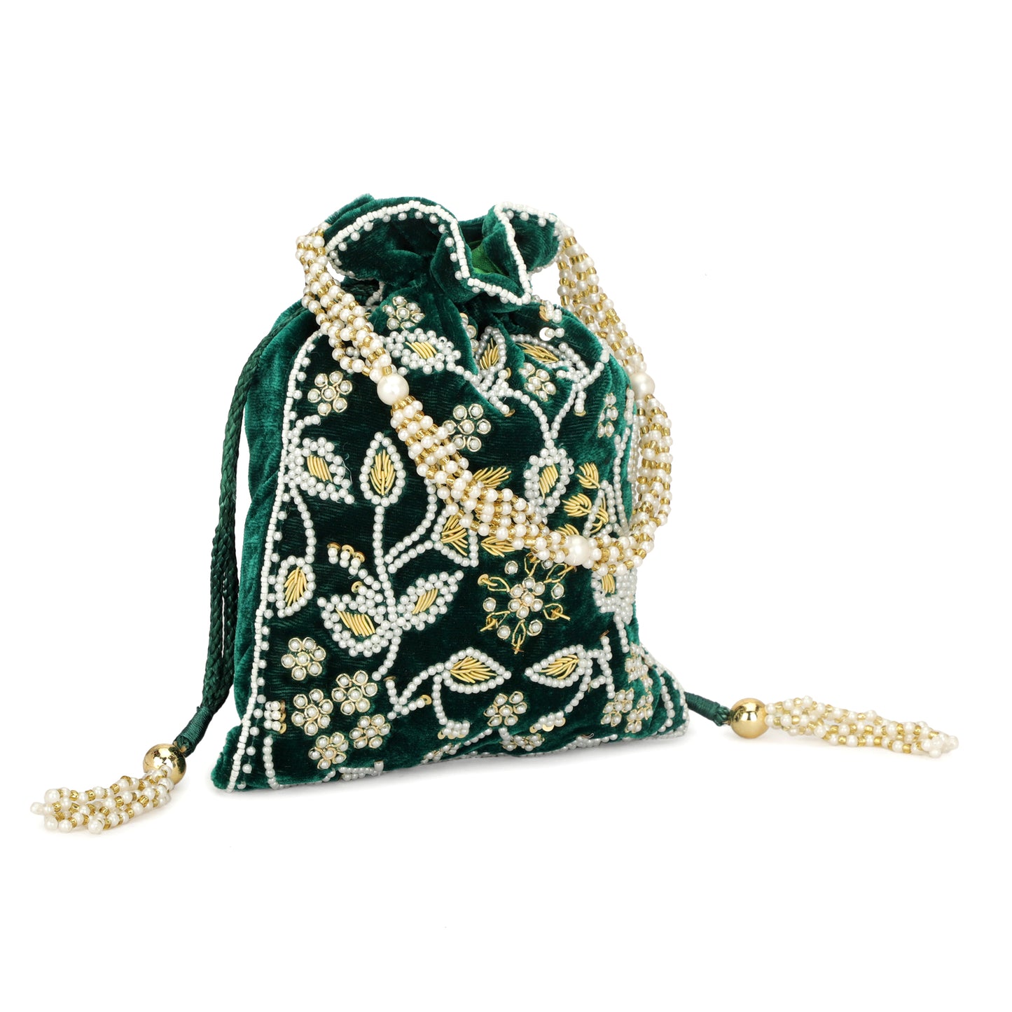 Beaded Women Green Potli Bag