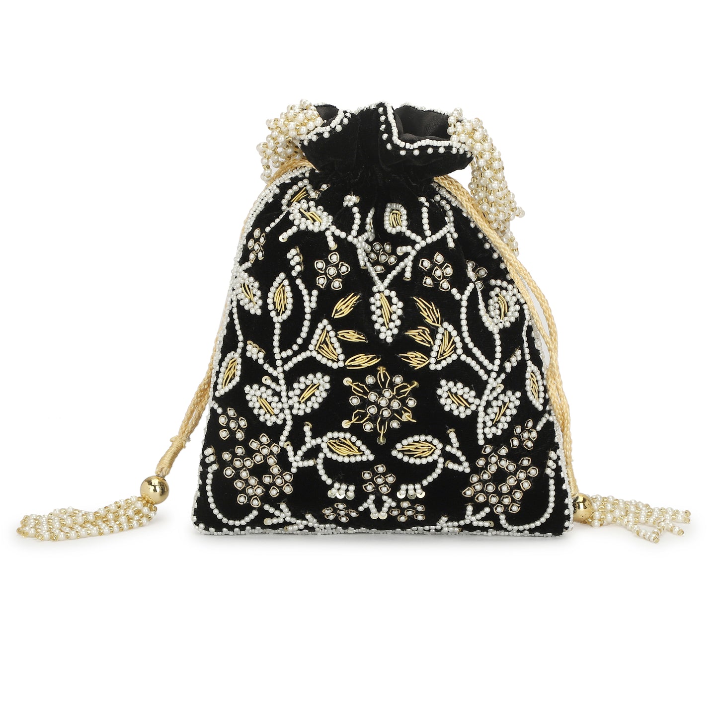 Beaded Fashionable Women Black Potli Bag