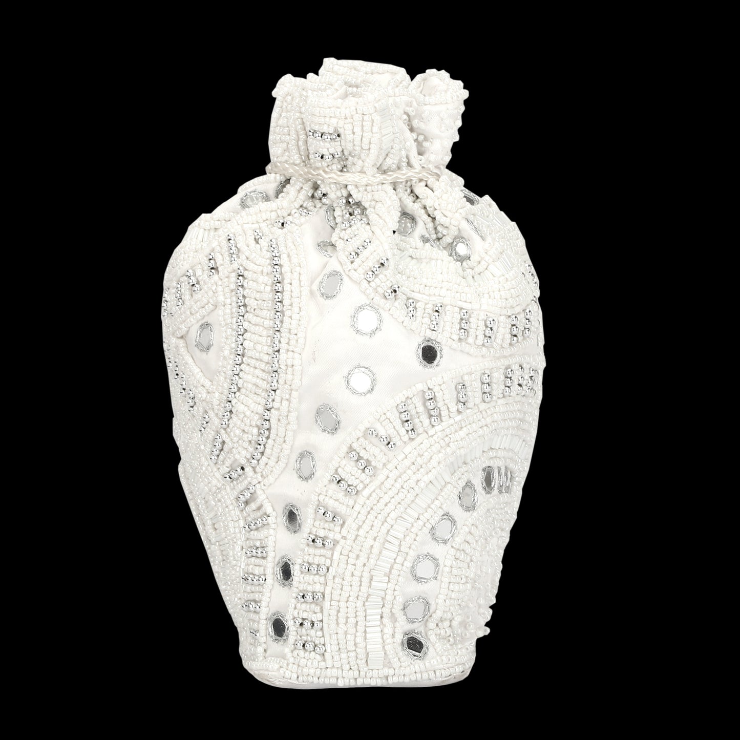 Beaded Women White Potli Bag