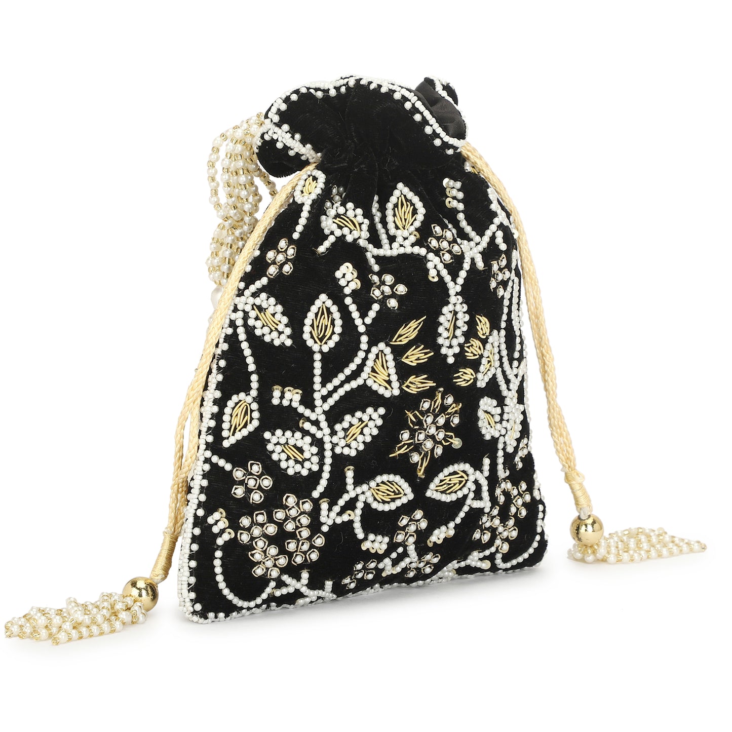 Beaded Fashionable Women Black Potli Bag