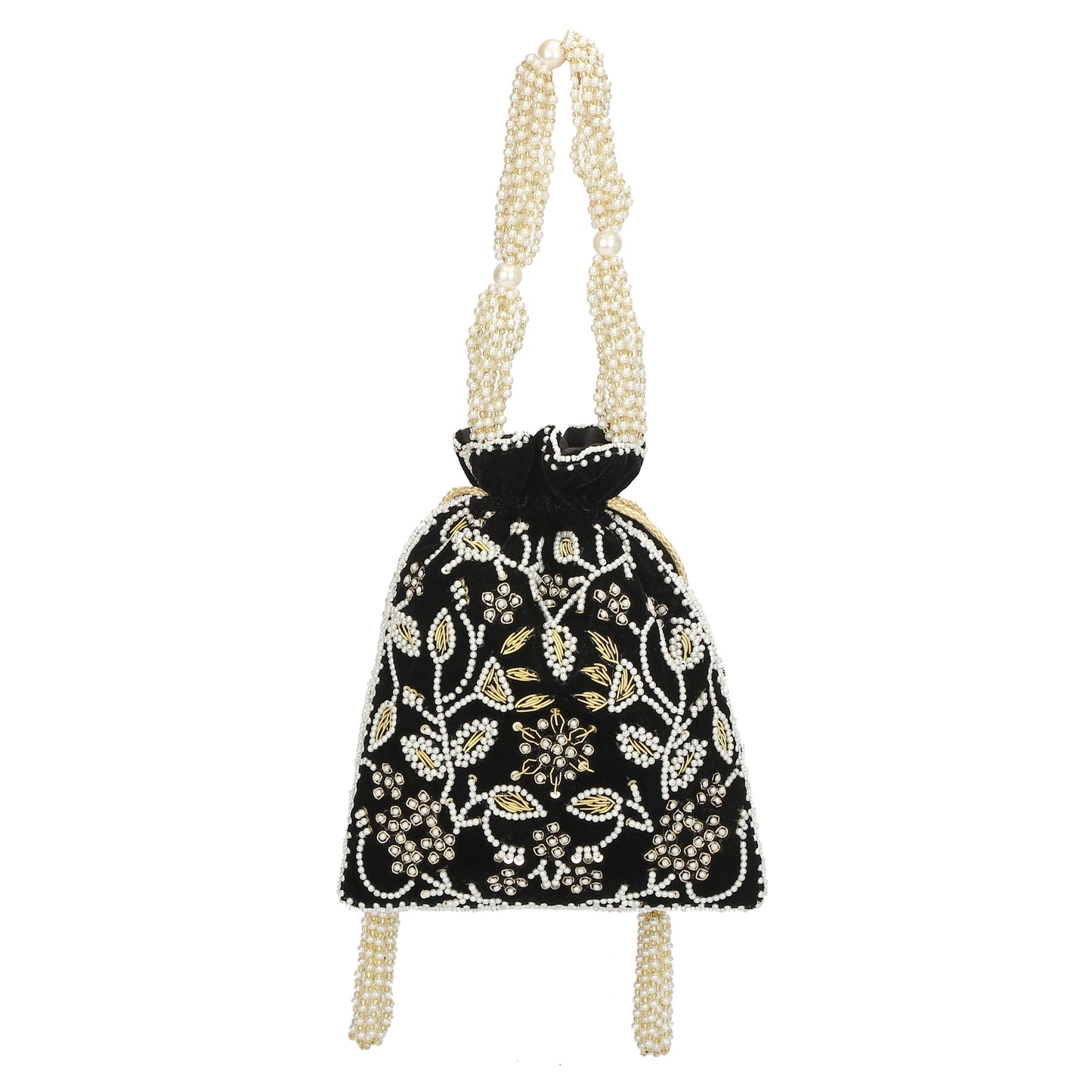 Beaded Fashionable Women Black Potli Bag