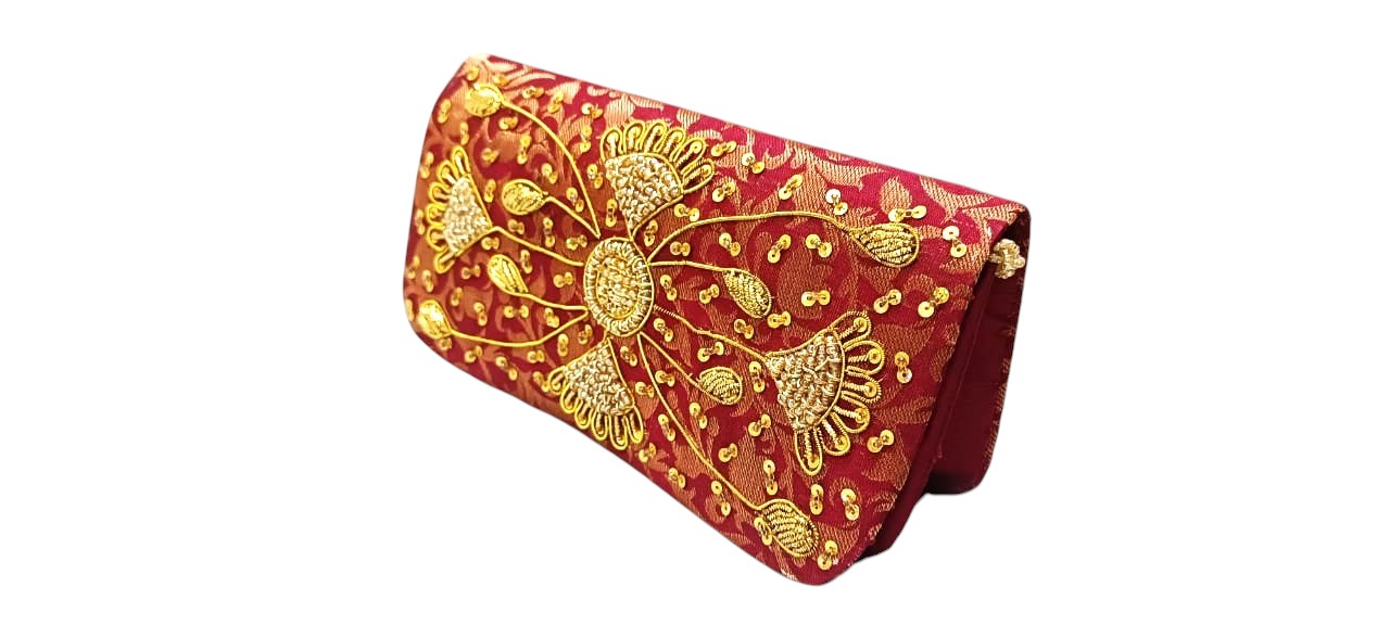 Women's Clutch with hand work  Handle-Bridal Ethnic Traditional Casual Purse/Clutch/Handbag (8 x 5 x 2 inch)