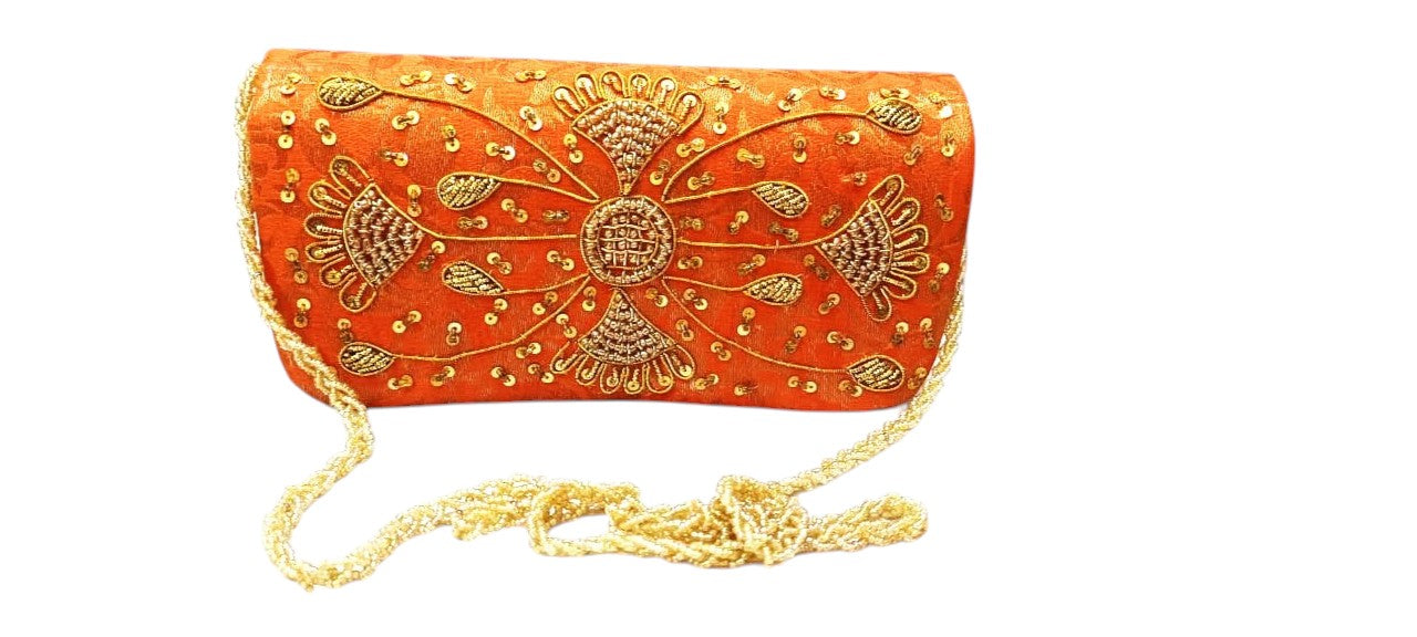 Women's Clutch with hand work Handle-Bridal Ethnic Traditional Casual Purse/Clutch/Handbag (8 x 5 x 2 inch)