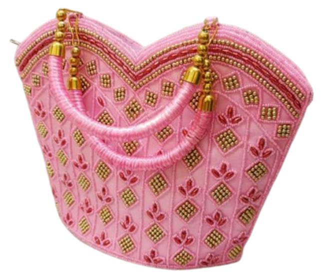 Women's pink beads Floral Rhinestone Beaded Evening Party Clutch Wedding Bag Wallet