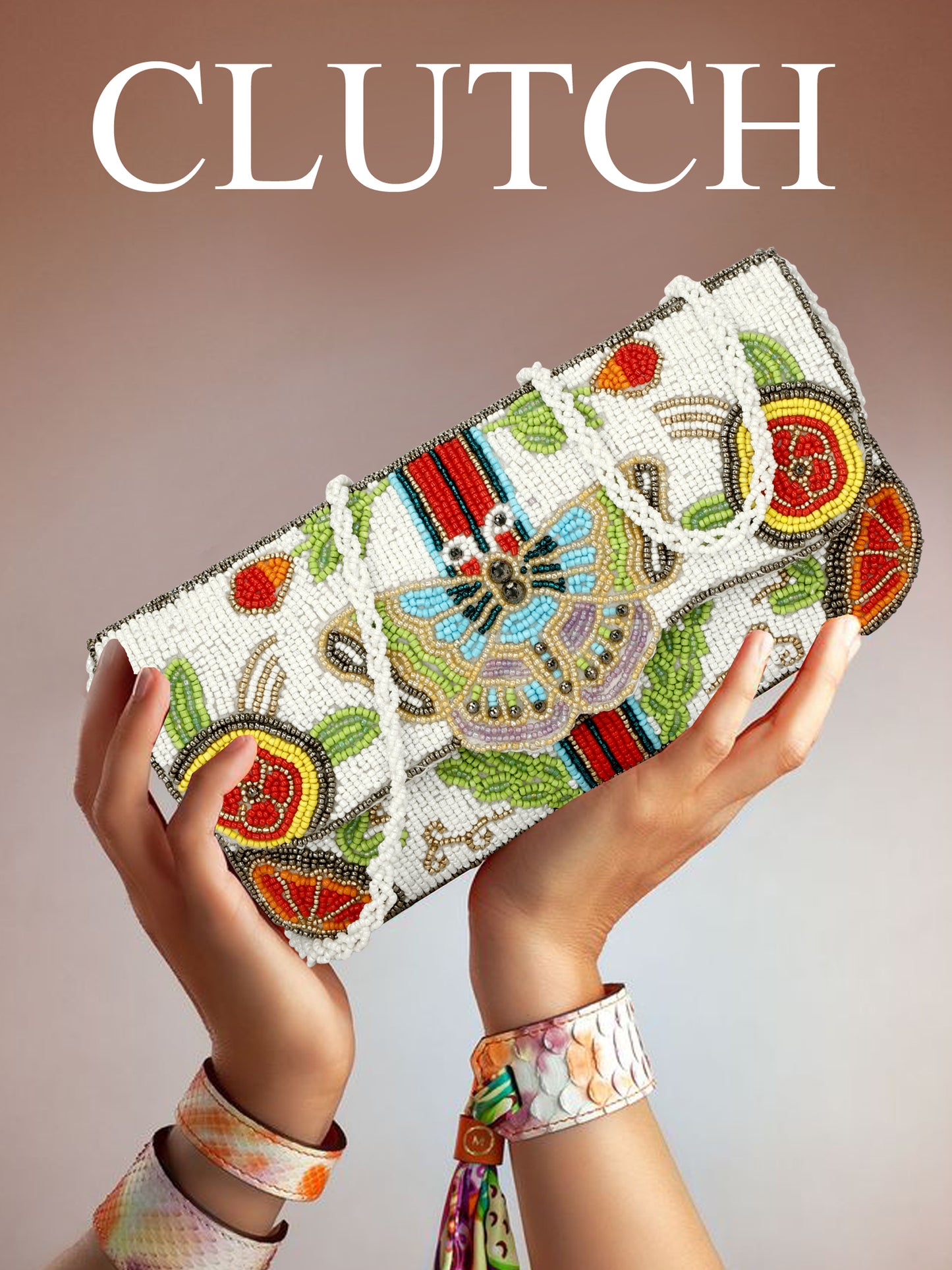Butterfly design Handmade Beaded women clutch purse