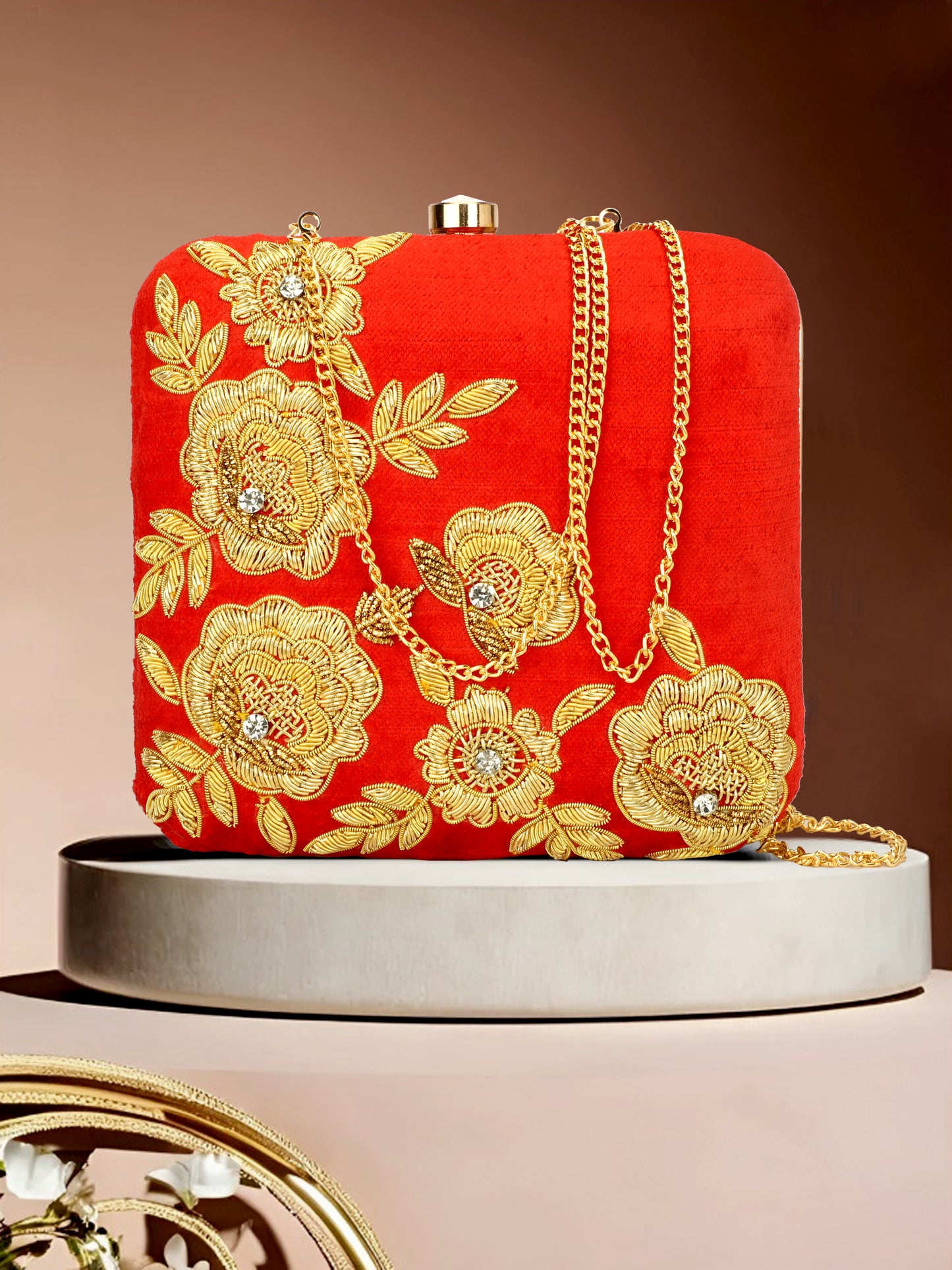 women red color handmade bridal clutch purse