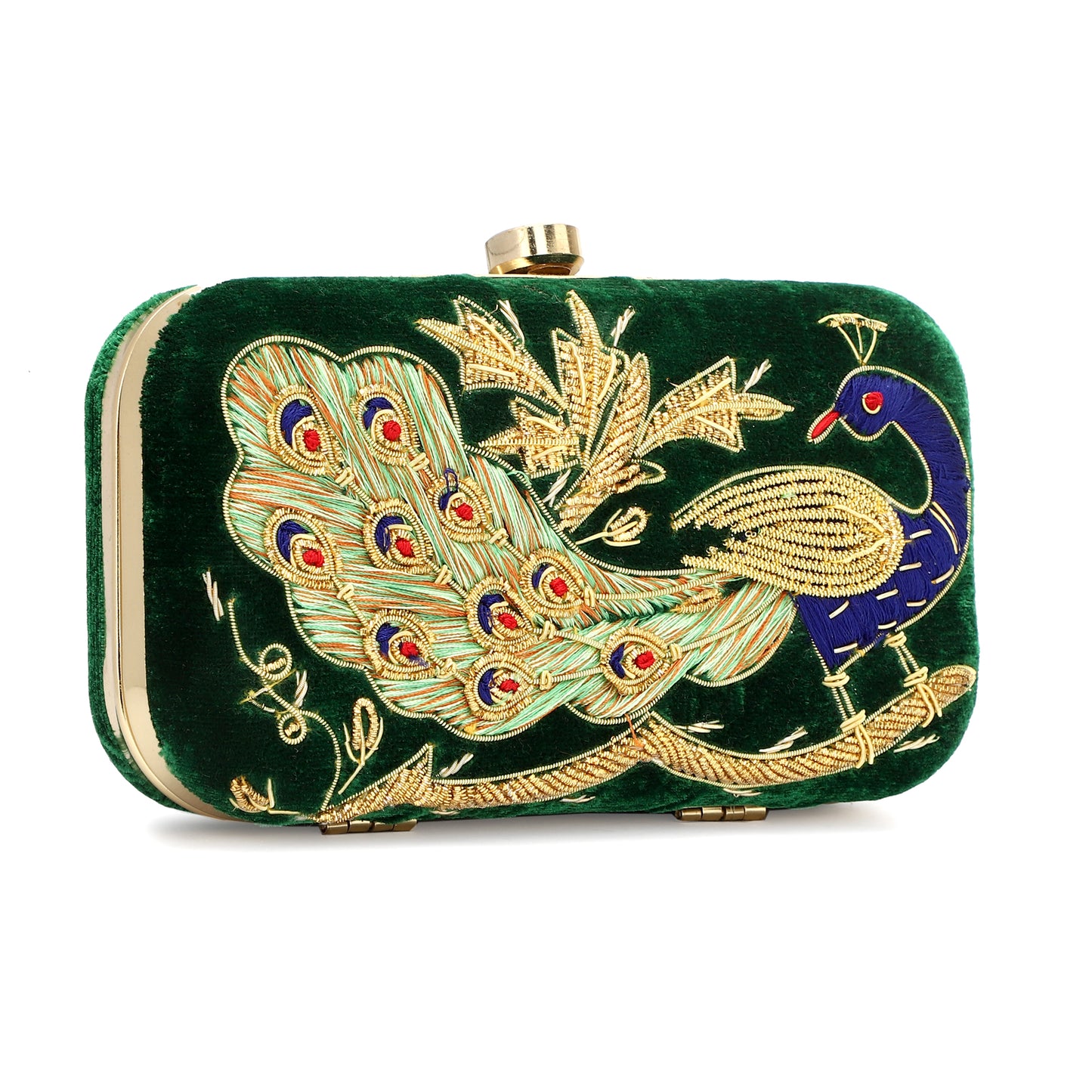 Peacock design velvet ladies clutch purse