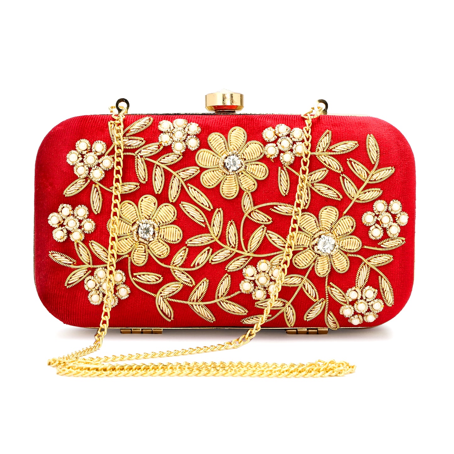 Hand embroidered women red color purse