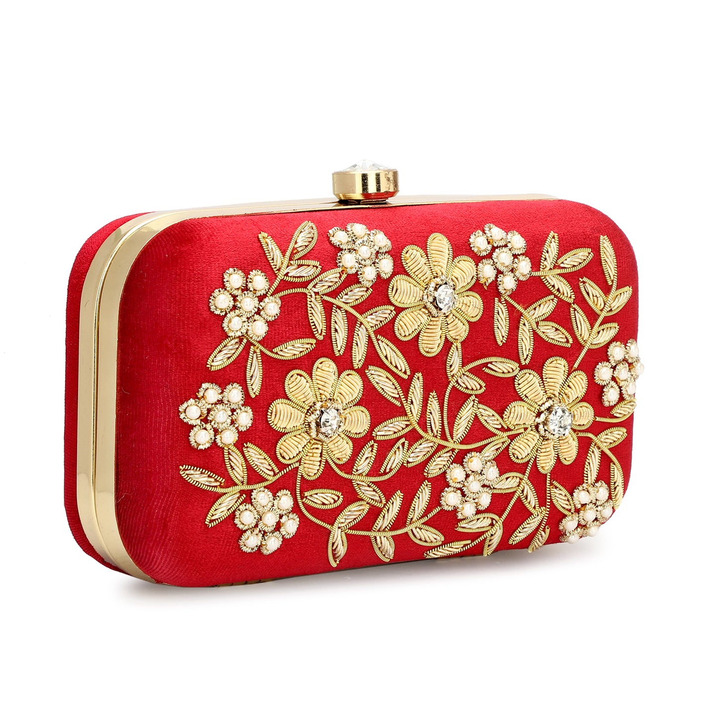 Hand embroidered women red color purse