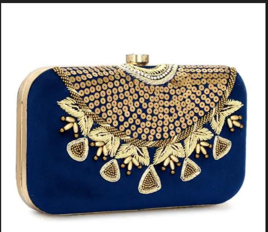 Latest design fashionable women handmade blue clutch purse