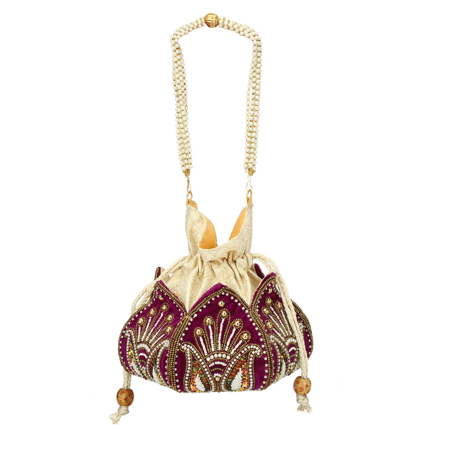 Designer lotus shape women and girls wedding partywear potli bag