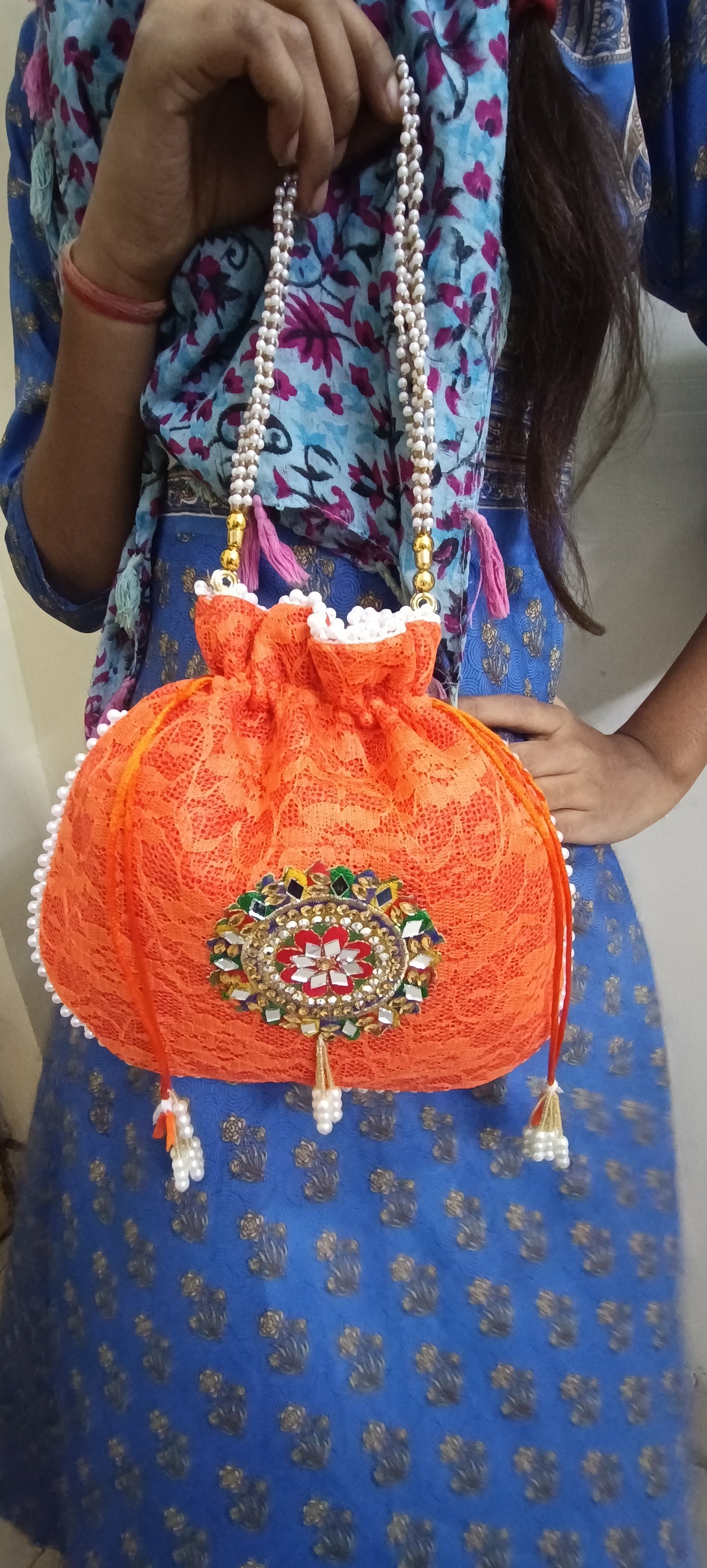 Women jute handmade colour ful potli bag