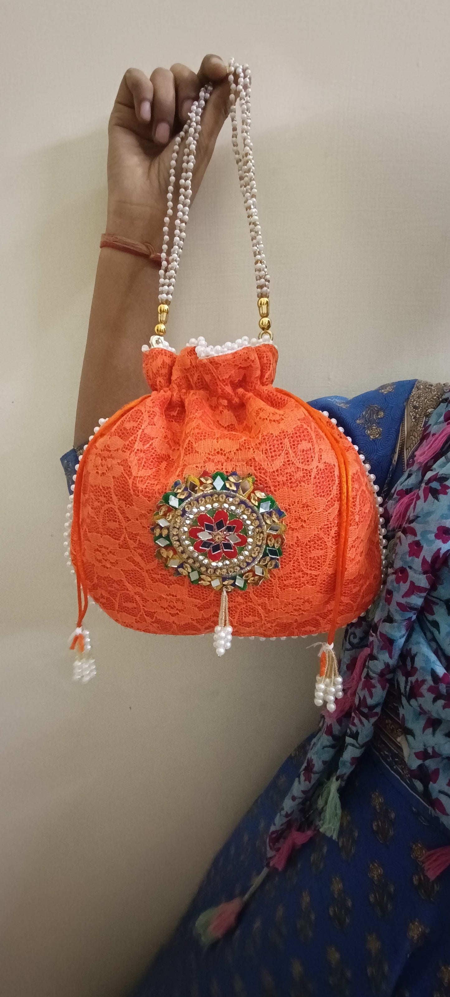 Women jute handmade colour ful potli bag