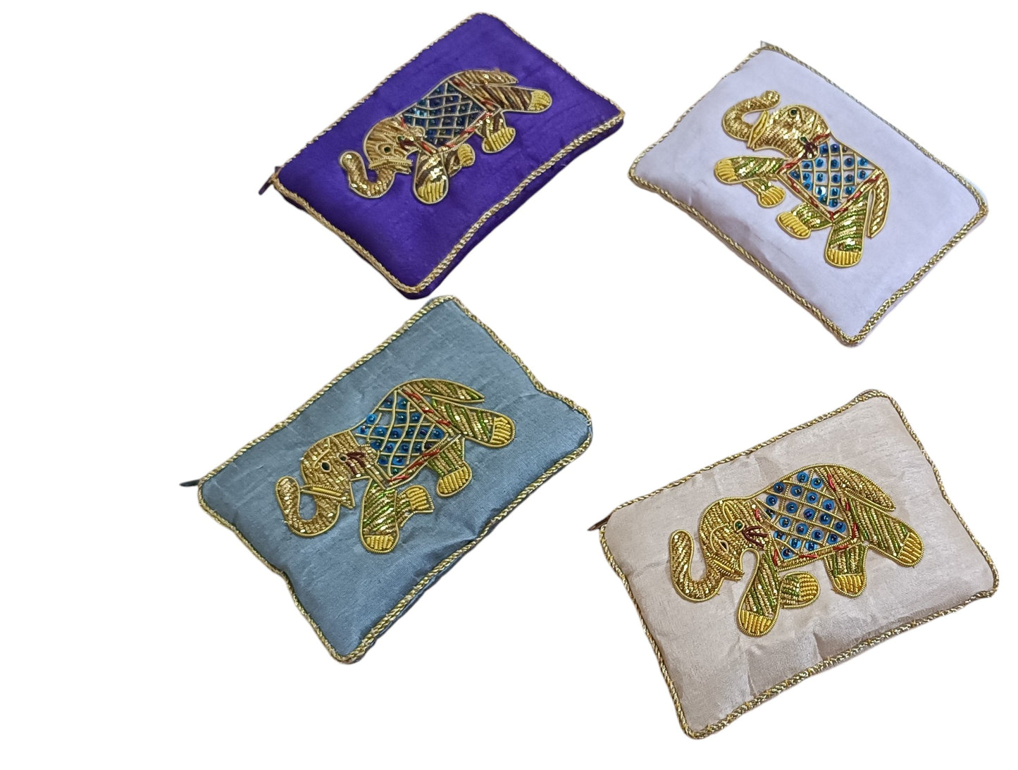 set of 4 pcs Elephant Pattern Glass Beaded Coin Purse/Zipper Pouch/Women's Fashion Handmade Bags/Travel Accessories/Ethnic Beaded Pouch Multicolor