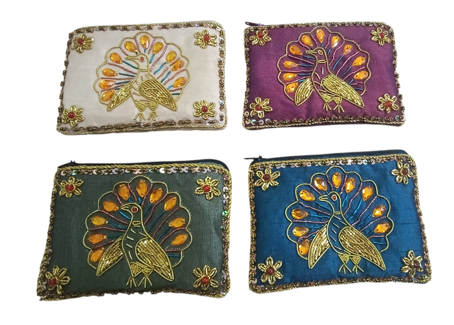 set of 4 pcs women & Girls coin pouch bags peacock design