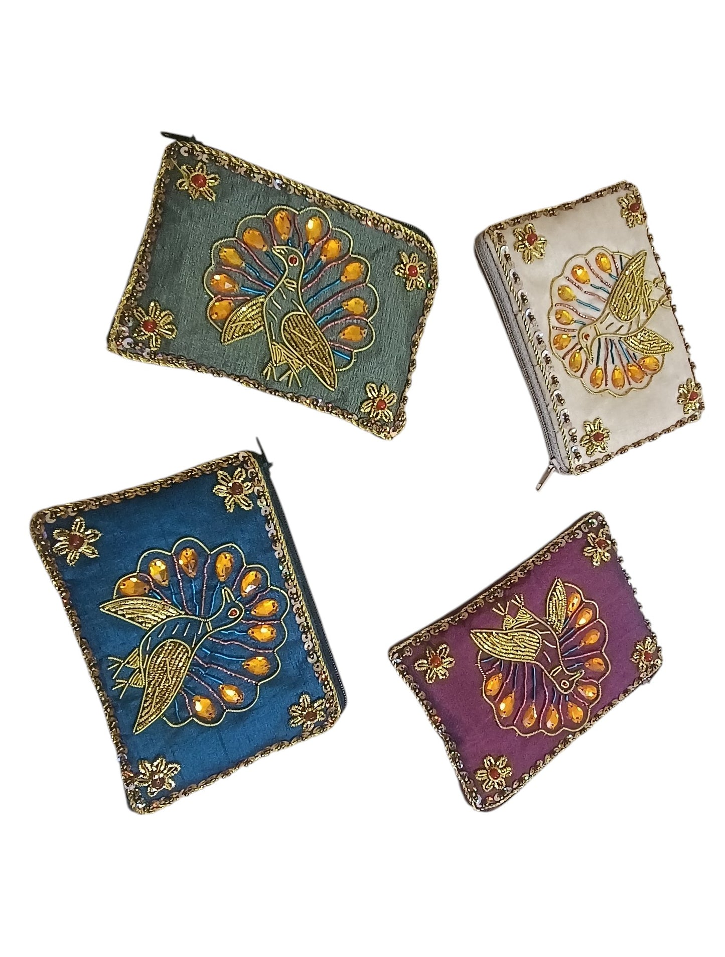 set of 4 pcs women & Girls coin pouch bags peacock design