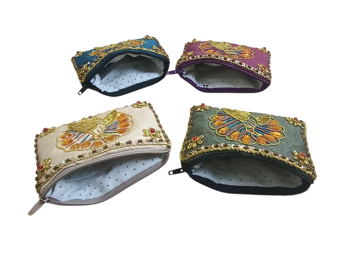 set of 4 pcs women & Girls coin pouch bags peacock design