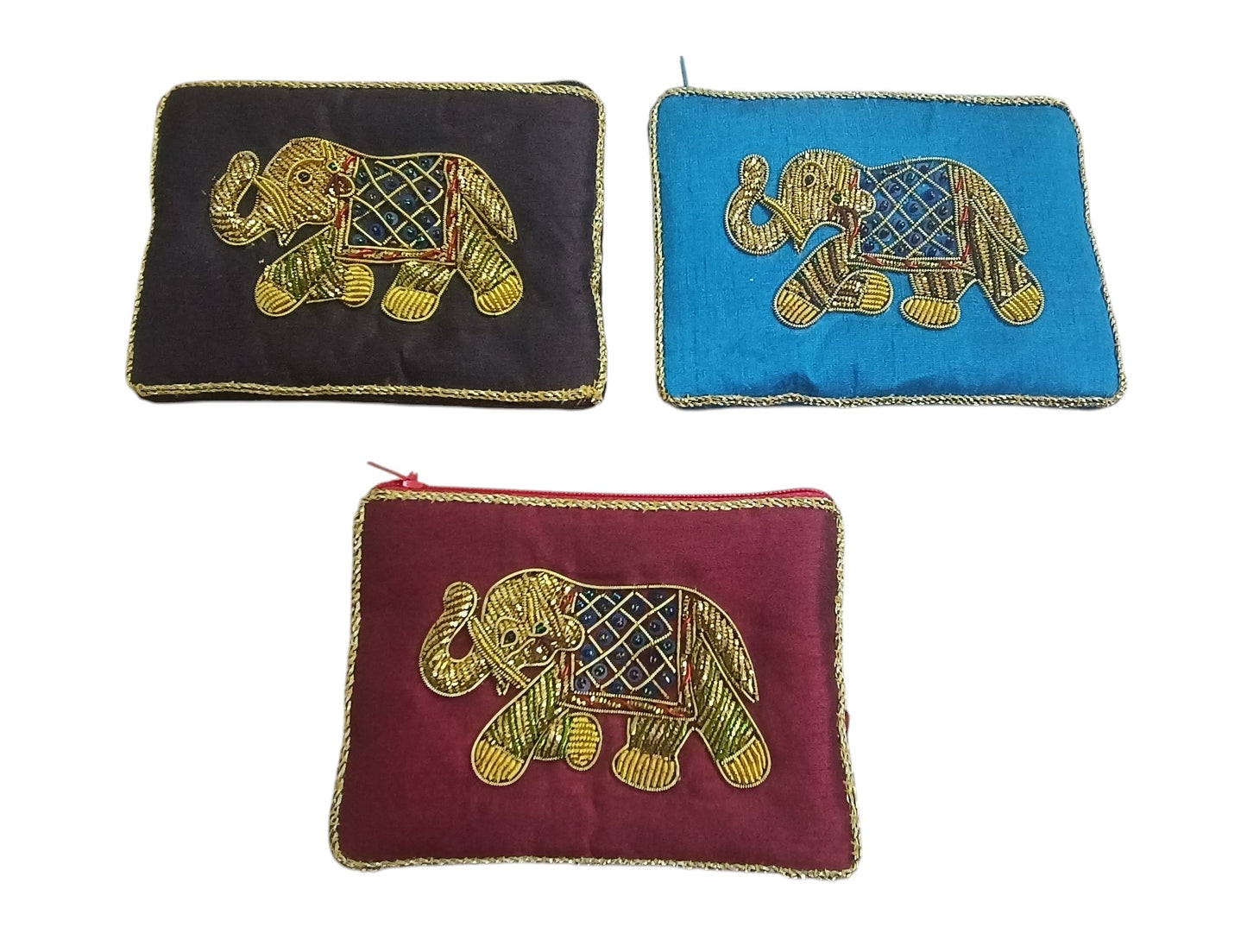 set of 4 pcs Zardosi work Handmade women small coin pouch bag