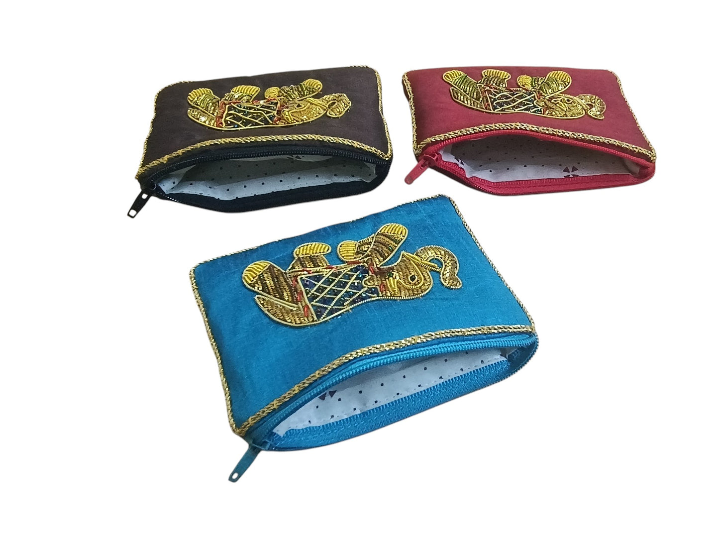 set of 4 pcs Zardosi work Handmade women small coin pouch bag