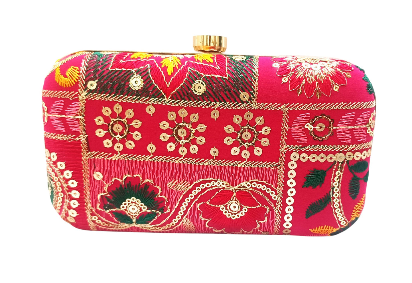 Multicolor women and girls partywear clutch purse with gold sling