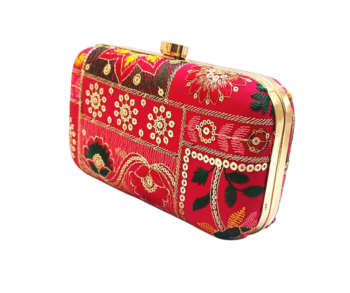 Multicolor women and girls partywear clutch purse with gold sling