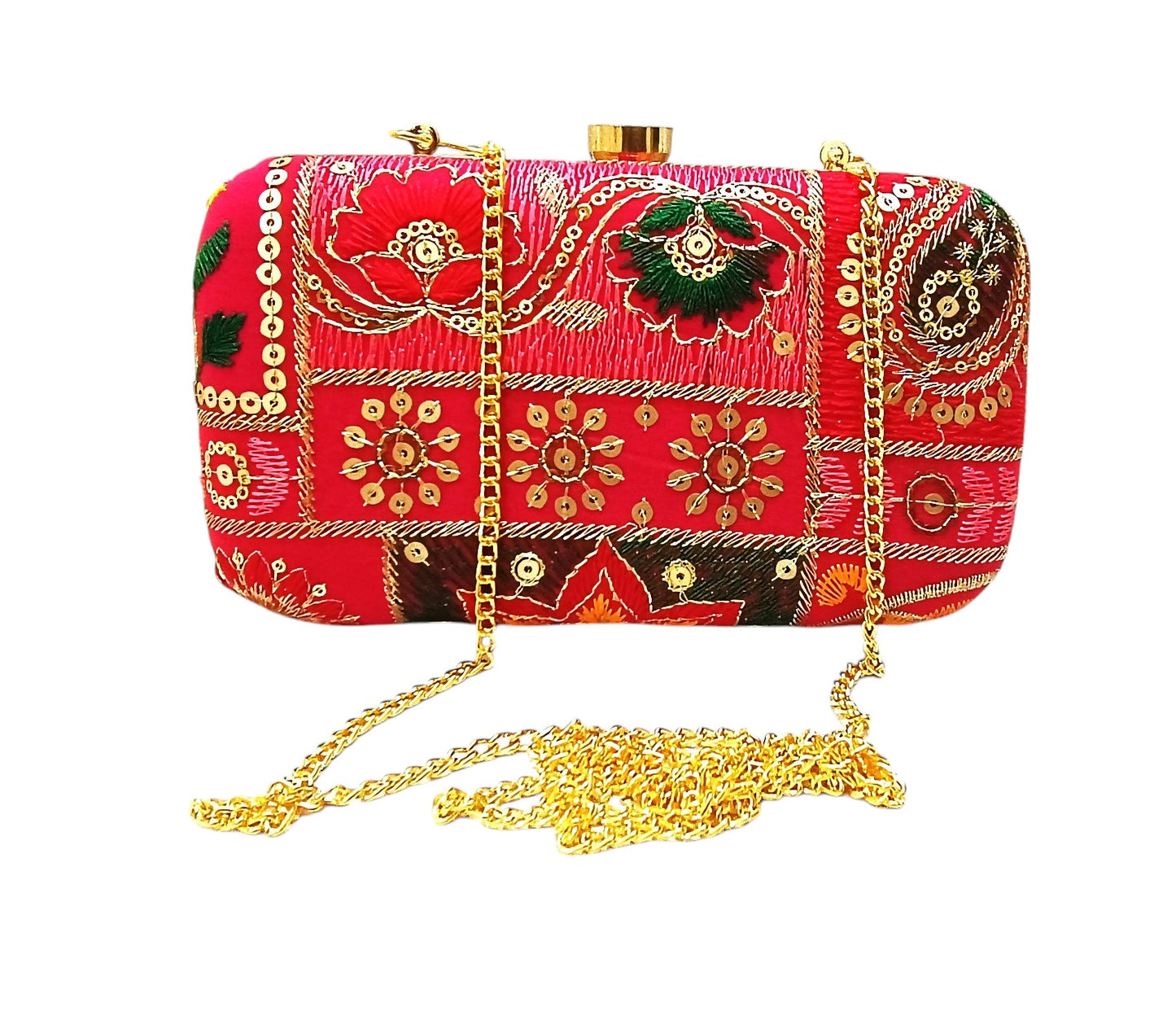 Multicolor women and girls partywear clutch purse with gold sling