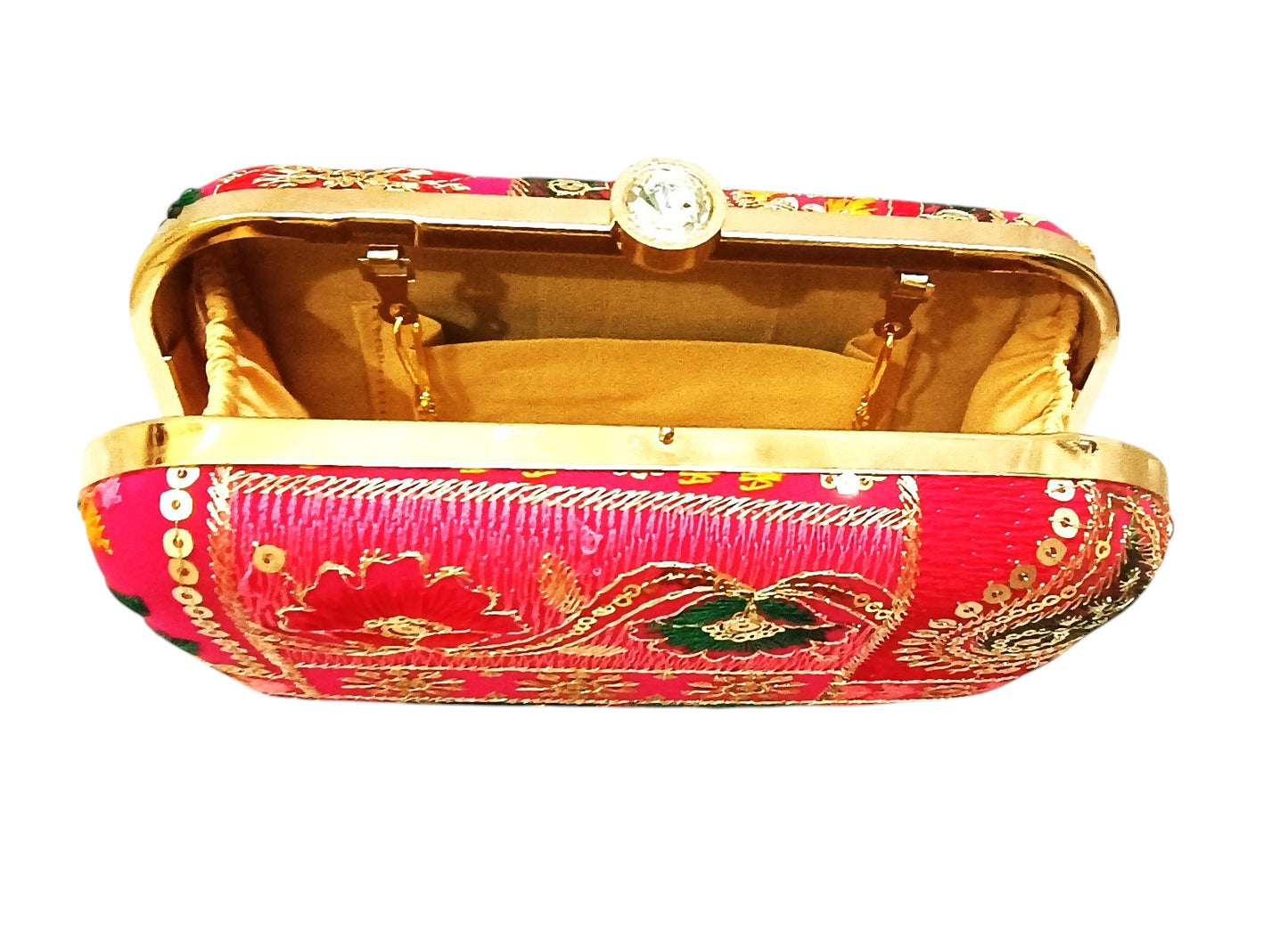 Multicolor women and girls partywear clutch purse with gold sling