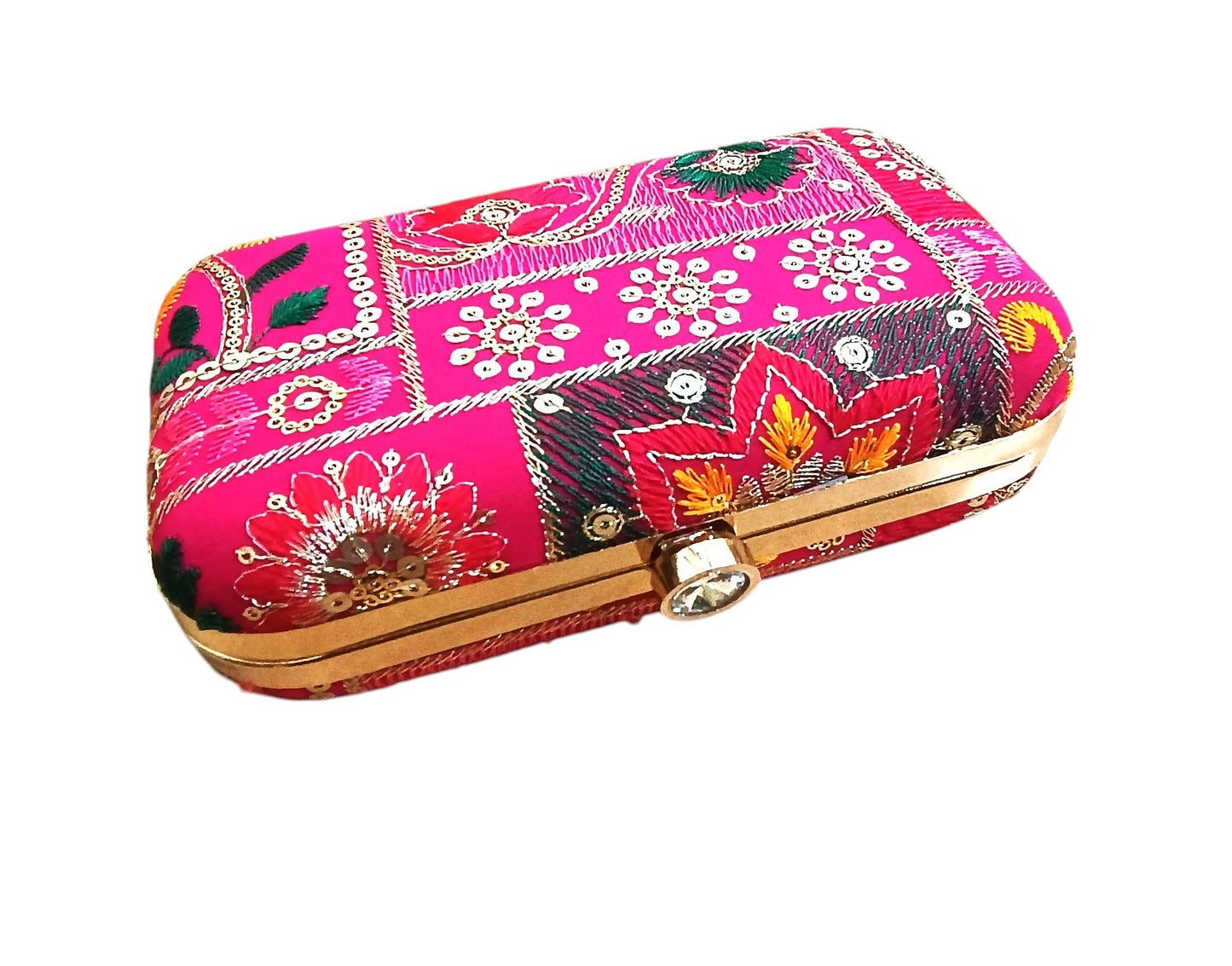 Multicolor women and girls partywear clutch purse with gold sling