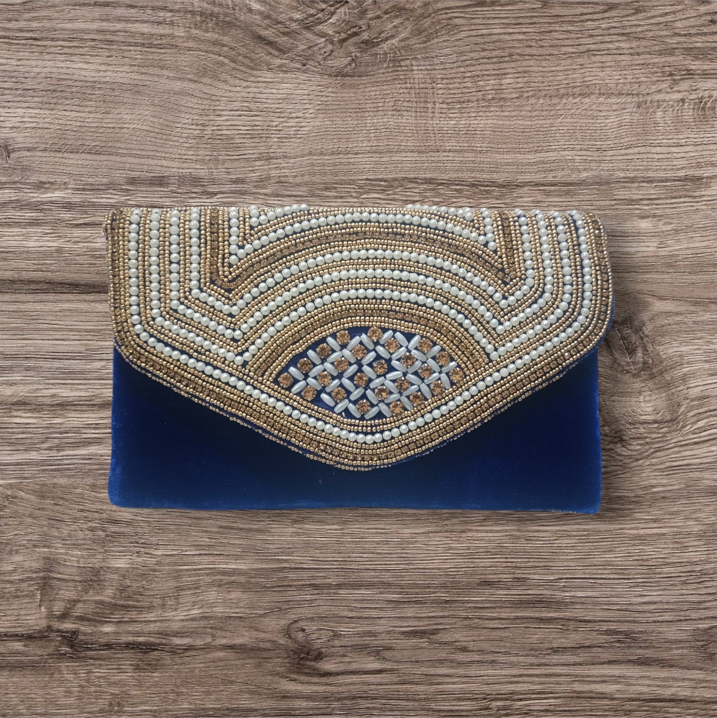 Beaded handmade blue velvet women clutch purse