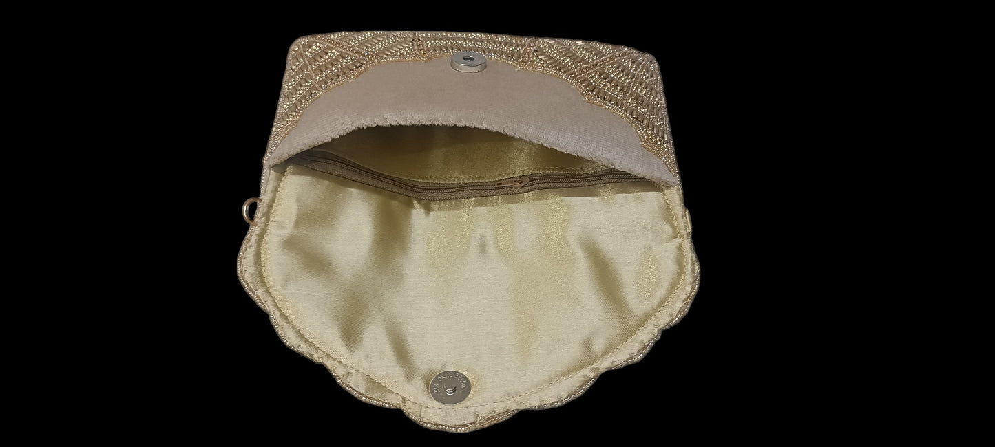 women gold color partywear stylish clutch purse