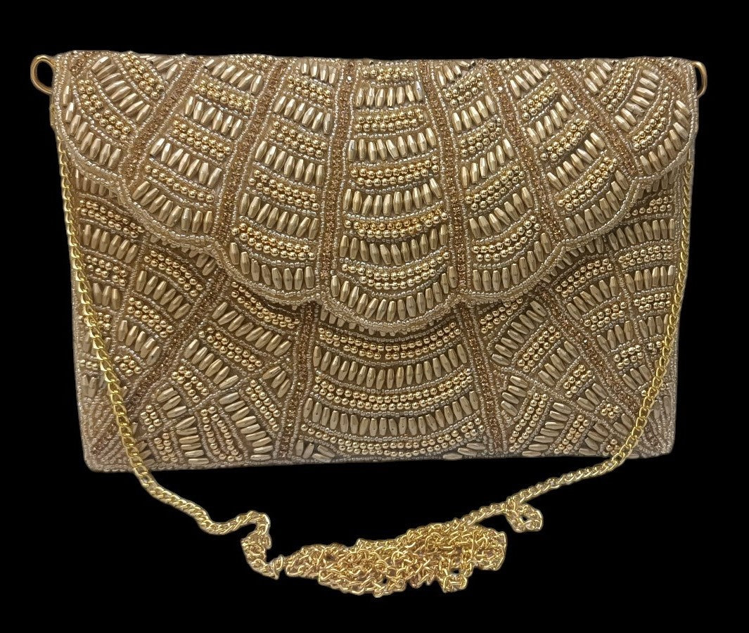 women gold color partywear stylish clutch purse