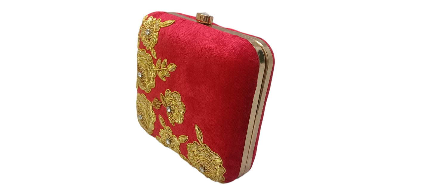 women red color zardosi work clutch purse
