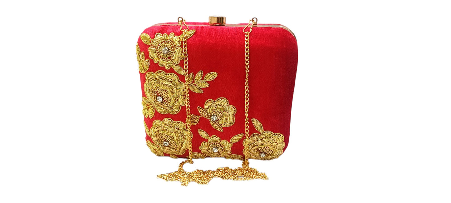 women red color zardosi work clutch purse